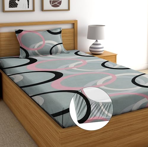Image of DECORUM Glace Cotton All Around Elastic Fitted Single Bedsheet (72 inchx48 inch) with 1 Pillow Cover | Soft, Smooth & Wrinkle-Free Fabric | Fits Up to 6 inch Mattress | 200-220 TC