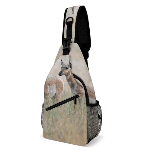 Pronghorn Antelope Sling Backpack Crossbody Bags with Pocket for Women And Men Chest Bag for Travel Hiking