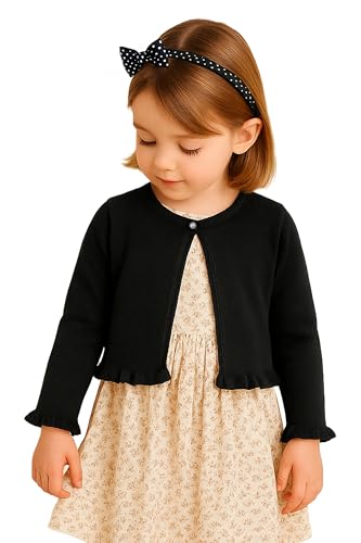 Toddler Girls Cropped Shrug Cardigan, 100% Cotton Knit, One-Button Cover Up for Dresses, School, Parties & Holidays, 3T-8