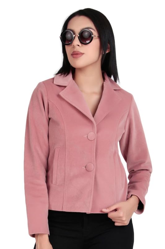 Women Velvet Two Button Pink Jacket-image-27