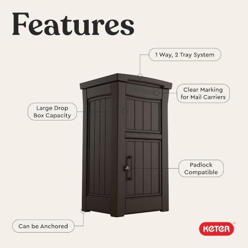 Image of Keter Delivery Box for Porch with Lockable Secure Storage Compartment to Keep Packages Safe, One Size, Brown