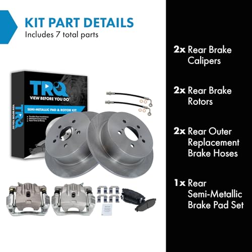 Image of TRQ Rear Brake Pad and Rotor Set Semi Metallic Calipers Compatible with 2006-2009 Subaru Legacy