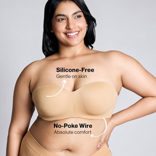 Image of NYKD NYB027 Cotton Padded Wired Multiway Strapless Bra Anti Slip Seamless Bonded Neckline Detachable Straps (Plus