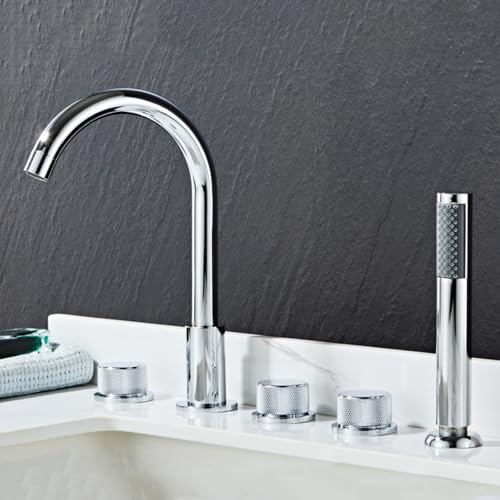 Robinet mitigeur de baignoire chromé à 5 trous avec ensemble de pommeau de douche