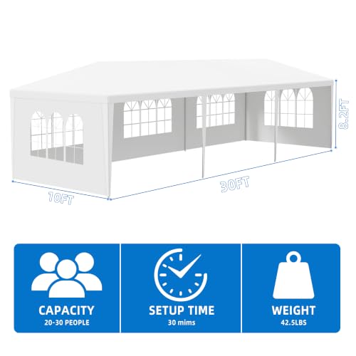 Image of Outdoor Tent for Parties (5 Sidewalls-White 10x30)