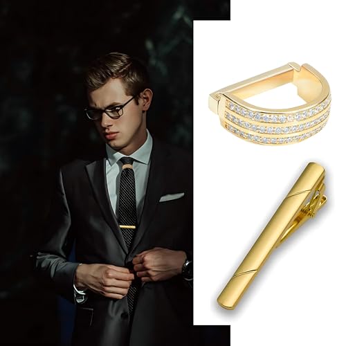 Men's Tie Clips+Tie Rings Cubic Zirconia Tie Rings Tie Holder Crystal Necktie Ring Tie Tacks Accessories The best combination for high-end wedding and party venues2