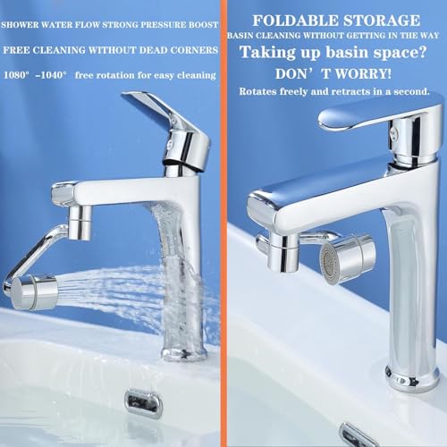2026 Upgraded Universal Sink Faucet 1440° Rotatable Faucet Aerator Extension, U Shaped Faucet Extender, 360° Rotating Faucet Extender for Bathroom Kitchen, Faucet Extender, 2 Modes Adjustable (Silver)