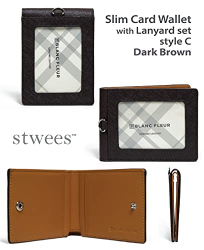maskfactory Slim Leather Card Wallet, Folding, Snap Button, Lanyard set (style C - Lanyard set, Brown)2