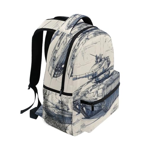 Backpack Tank Design Paper Daypack Shoulder Bag Book Bag Lightweight Back Pack 12 ×16.9 In2