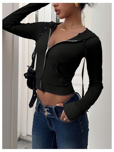 GORGLITTER Women's Cropped Zip Up Hoodie Lightweight Long Sleeve Open Front Crop Hooded Sweatshirts Streetwear Cropped Jacket2