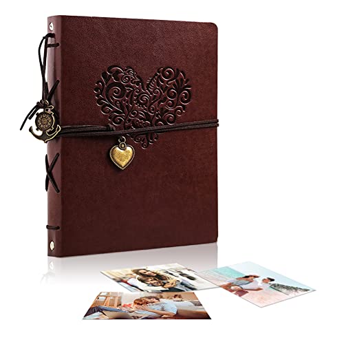 Álbum de fotos vintage de cuero EUBSWA 27x20,5cm, álbum de fotos para personalizar con 60 páginas de álbum de recortes para 420 fotos, libro de visitas para boda, regalo para amigo (corazón grande)