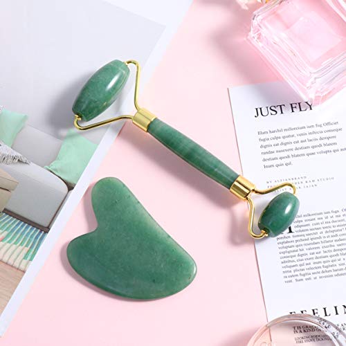 Frcolor Conjunto e rolo de jade, massageador de rolo facial, ferramentas de cuidados com a pele para