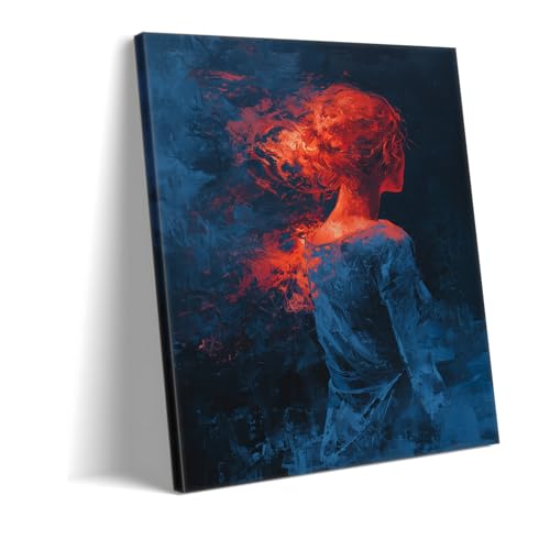 Art mural figuratif Fiery Thoughts : réveillez un mur blanc avec cette toile moderne rouge et bleue
