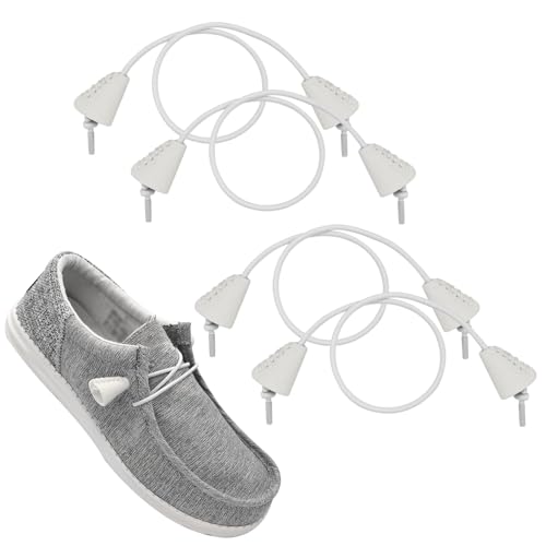 UamGlsob 2Pairs Elastic Shoelaces for Hey Dude Shoes No Tie Bungee Stretchy Shoe Laces Strings Replacement Stretch Laces (White 14/35cm)