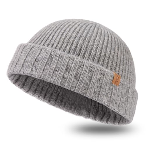 Image of TOP-EX PolarWool 100% Merino Wool Short Fisherman Beanie Men Women | Two size options with soft breathable warmth two wearable styles for commuting travel outdoor wear and gifting