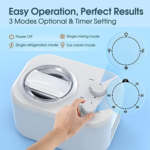 FREE VILLAGE 1.05-Qt Ice Cream Maker with Compressor, No Pre-freezing, 3 Modes Ice Cream Machine with Timer, Easy Use, Keep Cool Function, Ice Cream Maker makes Gelato, Sorbet at Home (ICE-1033)