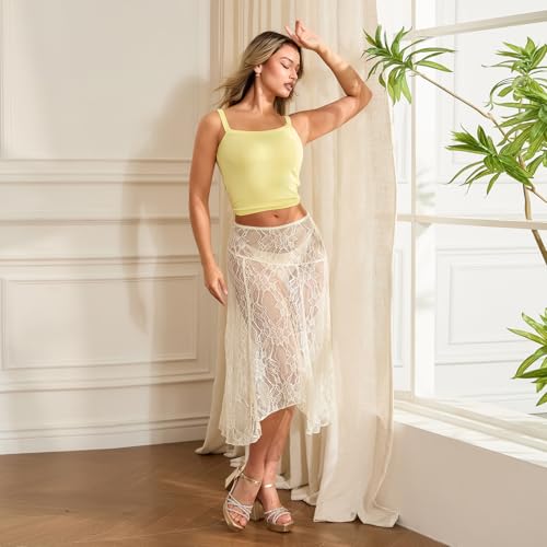 Women's Sheer Lace Skirt Flower See Through Low Rise Midi Casual Skirt for Daily Party2