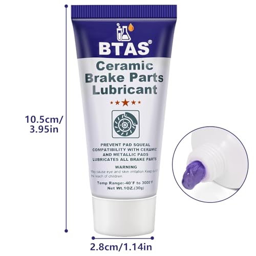 BTAS Ceramic Brake Parts Synthetic Grease 1 oz, Assembly Lubricant for Eliminating Caliper Pad Pin Parts Squeal,Moisture Proof Heat Resistant Rust and Corrosion for Automotive