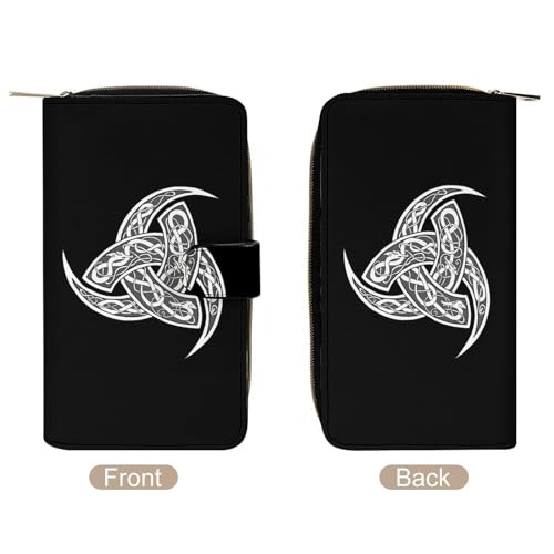 Norse Viking Goddess Wiccan Pattern Leather Wallets Large Capacity Zipper Pocket Card Holder with ID Window3