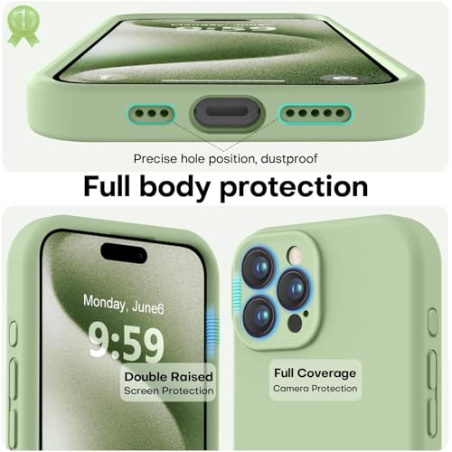 Image of LOVE 3000 Designed for iPhone 15 Pro Max Case, Premium Silicone with [Soft Anti-Scratch Microfiber Lining] Shockproof Protective Phone Case for Men Women Girls 6.7 inch, Matcha