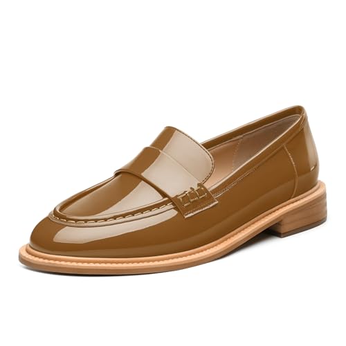 Image of JUSTDANNI Loafers for Women Slip On Shoes with Round Toe 1.2-Inch Low Chunky Block Heel Patent Comfortable Casual Dress Pump Shoes for Wedding Party Work Shopping Dating