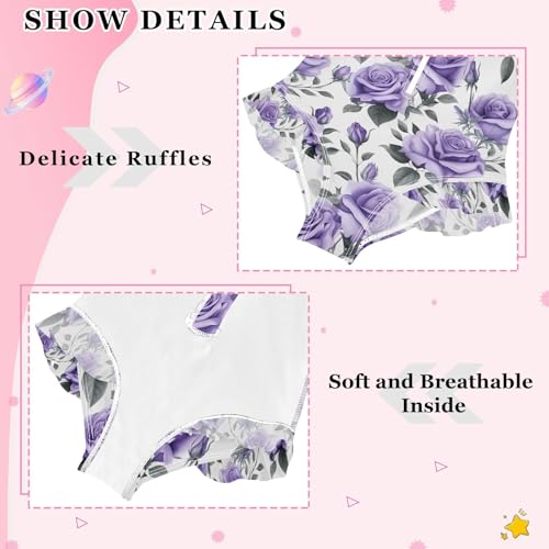 Girls One Piece Swimsuits Long Sleeve Swimsuit Zipper Bathing Suits Purple Rose Flower4