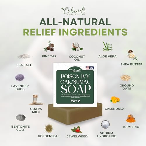 Image of Poison Ivy Soap Bar - All Natural Poison Ivy Treatment - Anti-Itch Skin Cleanser Wash for Poison Ivy, Poison Oak & Sumac - Removes Oils, Soothes & Relieves Rashes - 5oz Jewelweed Soap Made in USA