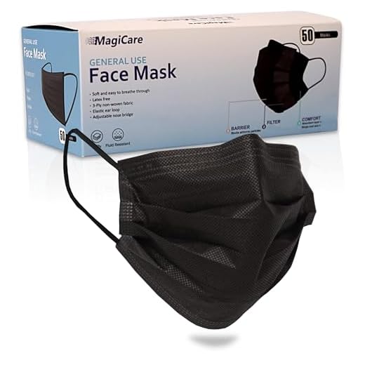 MagiCare Black Disposable Face Masks - Soft White Inner layer - Comfortable & Breathable - Premium 3 Ply Face Mask - Black Face Masks, White Inner Layer (1 Box, 50ct)