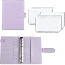 KRENZ Budget Book Budget Binder with Cash Envelopes & Expense Budget Sheet 12pcs A6 Binder Budget Notebook Label Sticker Money Saving Binder with Zipper Binder Clip Stationery Supplies (Purple)