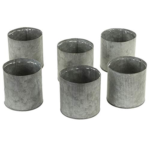 Koyal Wholesale Corrugated Zinc Cylinder Vases, 4-Inch Farmhouse Vases Set Of 6, Gray Ribbed Metal Containers, Planters #TOP2