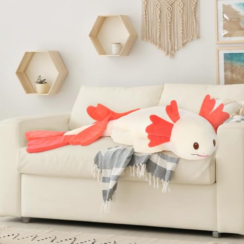 Image of MaoGoLan 44 inch Axolotl Stuffed Animal, Giant Glow in The Dark Axolotl Plush Stuffy for Girl Boy Kid, Long Pink Love Heart Salamander Plush Body Pillow for Birthday, Baby Shower Decor