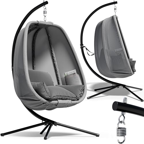 CASARIA® Hängesessel mit Gestell Kissen 2 Taschen 150kg Belastbar...