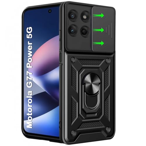 Image of TheGiftKart Tough Armor Bumper Back Cover Case for Motorola Moto G77 Power 5G | Kickstand & Ring Holder | 360 Degree Protection Cover Case for Moto G77 Power 5G (PC & TPU, Sliding Camera Cover, Black)