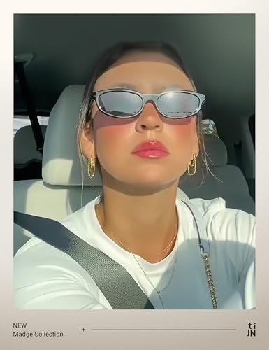 TIJN Vintage Cat Eye Sunglasses Women Retro Oval Frame UV400 Polarized Sun Glasses Lightweight Sunnies for Small Face(Black)