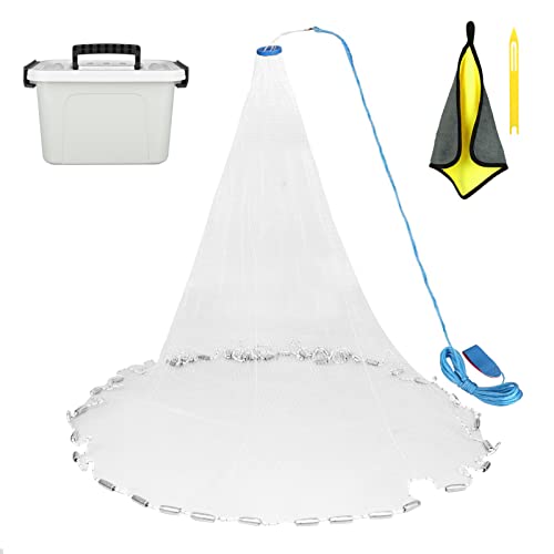 Yeahmart Saltwater American Fishing Cast Net 1/2 Mesh Size For Bait Trap Fish Heavy Duty Throw Net 8Ft Radius Freshwater Casting Nets With An Extra Fishing Cage (Monofilament Line) #TOP7