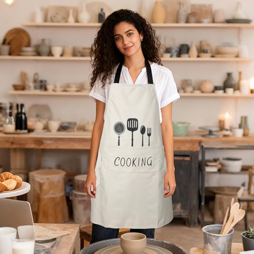 DILLMAN Women Kitchen Apron with Hand Wipe Pockets£¬Big Pocket,Hand-wiping, Waterproof for Cooking Baking, White, Large - Cosy Home Interiors DILLMAN Women Kitchen Apron with Hand Wipe Pockets£¬Big Pocket,Hand-wiping, Waterproof for Cooking Baking, White, Large - Image 8