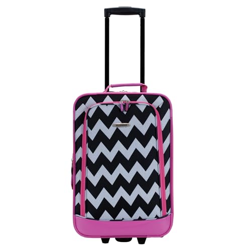 Image of Rockland Fashion Softside 2 Piece Luggage Set, Expandable, (14 inch Tote /19 inch Upright), Pink Chevron