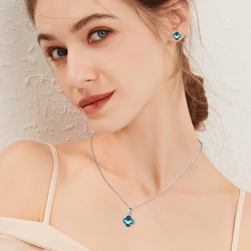 Parure De Bijoux Trèfle En Cristal Strass Vert - Collier Et Boucles D'oreilles