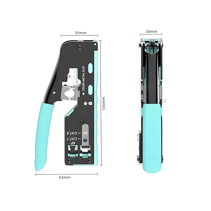 WiredCom® Crimping Tool Kit, cat7 pass through crimping tool with 5pcs cat7 Modular Plugs Connectors, pass through rj45 cat7 connector crimping tool, ethernet crimping tool 1