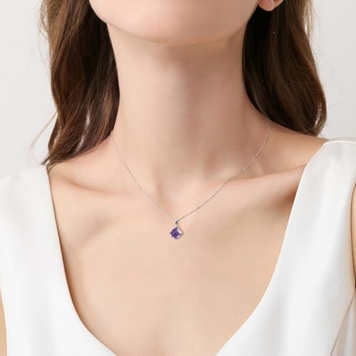 Aoneky Collier Pierre de Naissance Femme | Pendentif Améthyste en Argent Sterling 925 | Bijoux avec Boîte Cadeau pour Maman Épouse Chère Petite Amie (Carreau) – vue 4