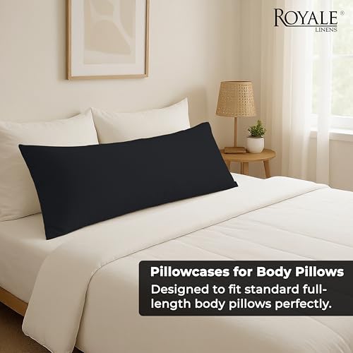 Image of ROYALE LINENS Body Pillow Cover - Double Brushed 1800 Microfiber - 20 inchx54 inch with Hidden Zipper Closure - Wrinkle & Fade Resistant - Super Soft Body Pillowcase 2 Pack (Black, Pack of 2)