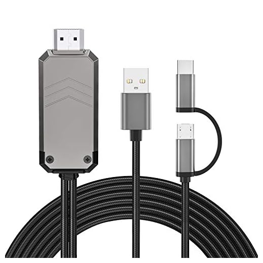 Renkchip 2-in-1 USB C/Micro USB to HDMI Cable for All Android Phone, 6.6ft MHL to HDMI Adapter 1080P HD HDTV Mirroring &Charging Cable to TV/Projector/Monitor