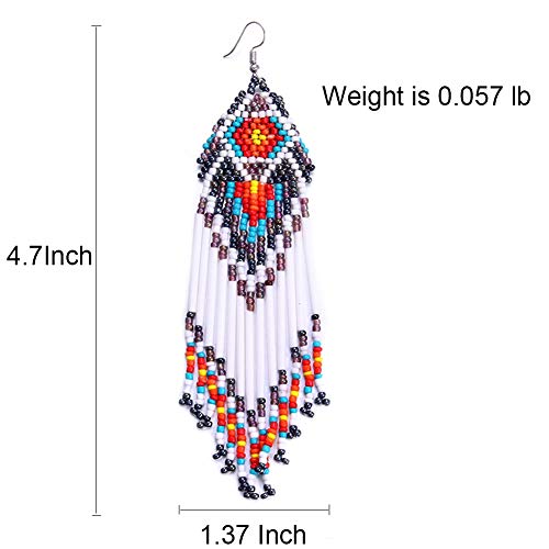 Coeufuedy Long Beaded Tassel Earrings Bohemian Fringe Drop Handmade Seed Bead Statement Earring for Women Girls4
