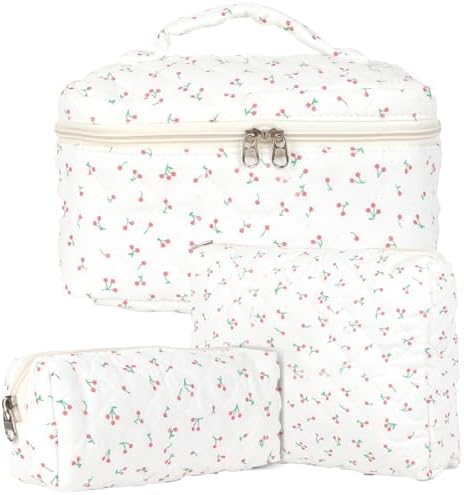 Lot de 3 Trousse de Toilette Femme Voyage en Coton, Floral Trouss...
