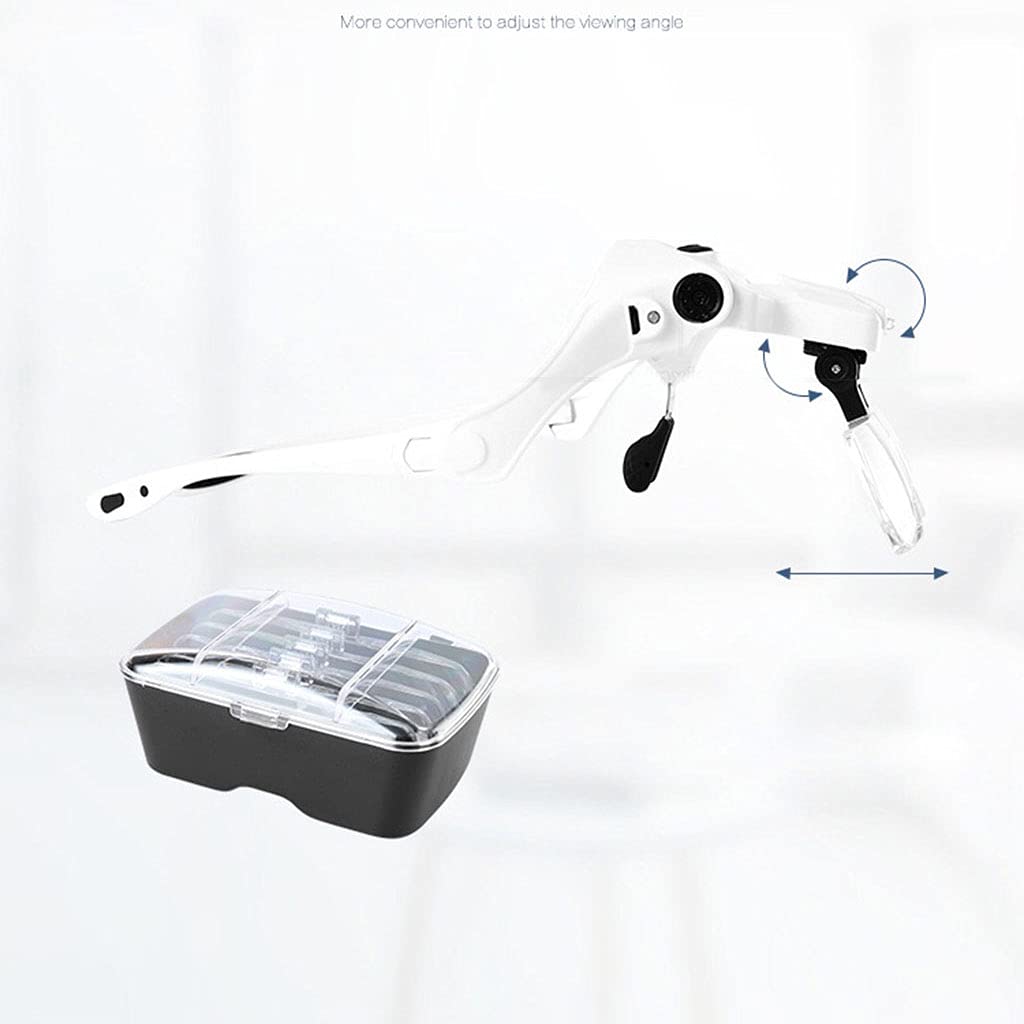 YZYDF for Head Mounted Repair Magnifier 1.0X 1.5X 2.0X 2.5X 3.5X Adjustable Magnifier 5 Lens Loupe LED Magnifie