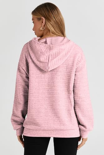 Image of SHEWIN Women Fall Waffle Hoodies Pullover Tops Hooded Sweatshirt