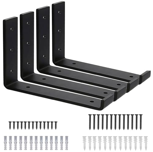Heavy Duty Shelf Brackets - 5mm Thick Heavy-Duty Shelf Supports with Lip for Floating Shelves, L Wall Shelf Bracket for DIY Open Shelving - Industrial Metal Shelf Bracket 4 Pack (6"L x 4"H)