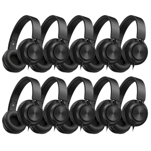 Image of AILIHEN Kids Headphones Bulk 10 Pack with Microphone & 3.5MM Jack, Black