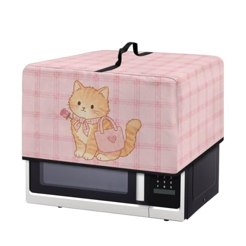 Image of Microwave Oven Cover Protective Kitchen Appliance Dustproof Cover Stain-Resistant Air Fryer Toaster Oven Protector Countertop Decorations, S, Cute Cat Plaid Pink