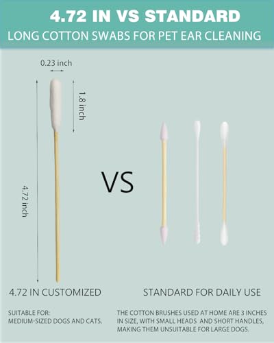 Image of Dog Ear Cleaning Swabs 300 Count - 4.72 Inch Cotton Swabs for Small Medium Dogs & Cats, Bamboo Lint-Free Cotton Tipped Applicators, Ear Wax Removal & Tear Stain Grooming Kit